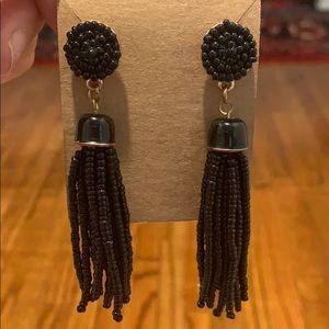 Black Beaded Tassel Earrings